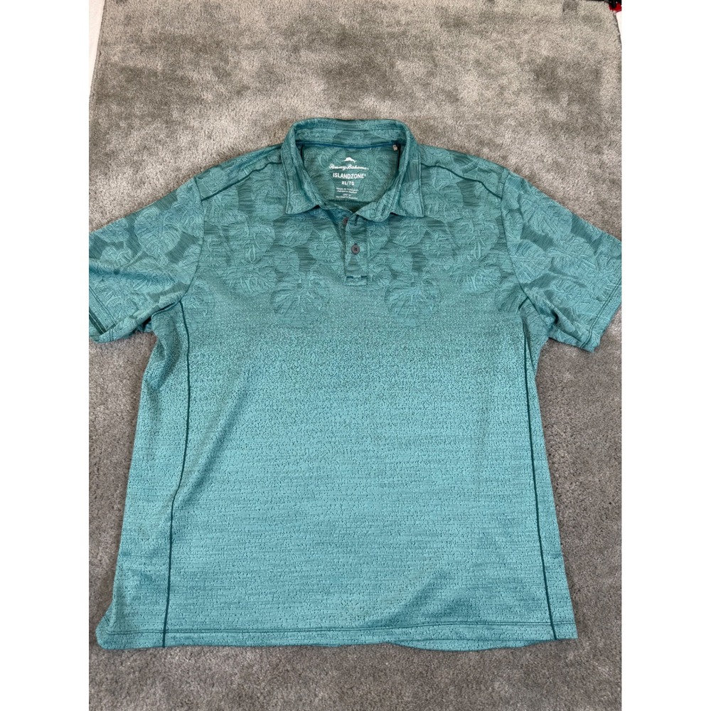 Tommy Bahama IslandZone Mens XL Teal Tropical Jacquard Polo Shirt UPF 30 0566